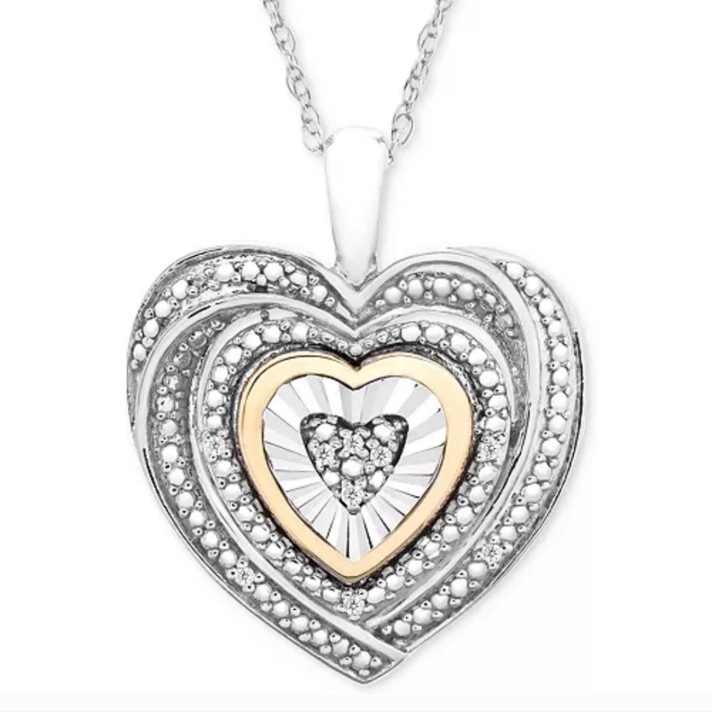 RELISTED Sterling Sliver 10K Gold Heart Diamond Necklace - NEW